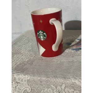 Starbucks Coffee Mug Cup Red Holiday Birds White Handle Christmas 2012